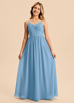 Azazie Zeya Junior Steel Blue A-Line Chiffon Dress image5