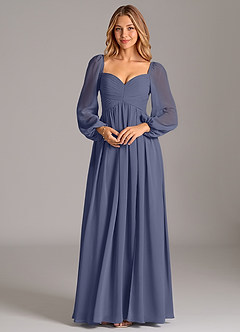 Azazie Alia Bridesmaid Dresses Stormy A-Line Long Sleeve Chiffon Dress image6