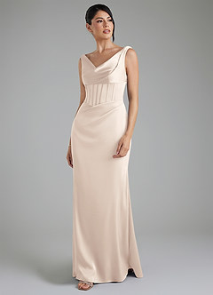 Azazie Spencer Brautjungfernkleider Meerjungfrau-Linie Plissee Stretch-Satin Kleid Alabaster Weiß image5