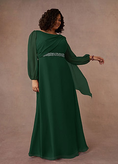 Azazie Priyanka Mother of the Bride Dresses Dark Green A-Line Boatneck Pleated Chiffon Dress image7