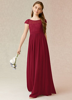 Azazie Silvermist Junior Burgundy A-Line Pleated Chiffon Dress image4