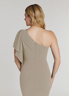 Azazie Pia Mother of the Bride Dresses Taupe Mermaid Pleated Stretch Crepe Dress image6