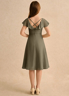 Azazie Narin Girls Formal Robe Demoiselle D'honneur Fillette Robe Trapèze en Mousseline de soie avec manches Vert Saule image2