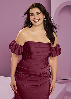 Barbie ♥ Azazie Vestidos de damas de honor Vestido de Mora de Satén Elástico de Corte Recto Convertible con Vestidos sin tirantes image15