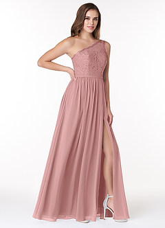 Azazie Demi Bridesmaid Dresses Dusty Rose A-Line One Shoulder Chiffon Dress image4