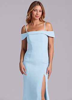 Azazie Luciana Essayer des robes à la maison Robe Fourreau Convertible en Mousseline de soie Épaule décolletée Bleu Poussiéreux image7