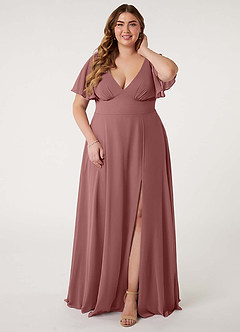 Azazie Kimber Bridesmaid Dresses Desert Rose A-Line Flounce Sleeve Chiffon Dress image9