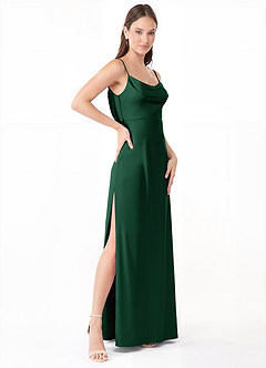 Azazie Alaija Bridesmaid Dresses Dark Green Mermaid Side Slit Stretch Satin Dress image3