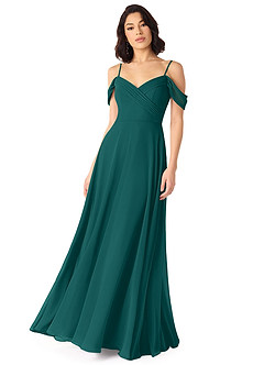 Azazie Tancie Bridesmaid Dresses Peacock A-Line Off the Shoulder Chiffon Convertible Dress image1