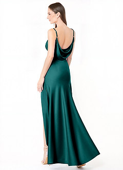 Azazie Alaija Bridesmaid Dresses Peacock Mermaid Side Slit Stretch Satin Dress image1