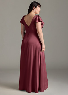 Azazie Omari Bridesmaid Dresses Merlot A-Line Stretch Satin Dress image8