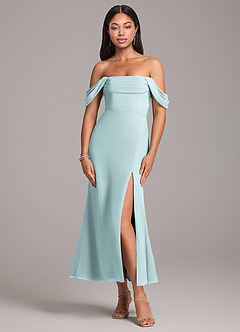 Azazie Saige Bridesmaid Dresses Mist Sheath Off the Shoulder Chiffon Convertible Dress image1