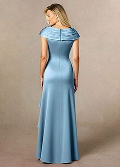 Azazie Anderson Mother of the Bride Dresses Steel Blue A-Line Pleated Stretch Satin Dress image2