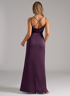 Azazie Callan Bridesmaid Dresses Plum A-Line Pleated Stretch Satin Convertible Dress image2
