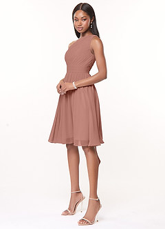Azazie Katrina Bridesmaid Dresses Cedar Rose A-Line One Shoulder Chiffon Dress image3