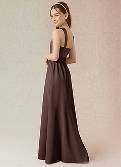 Azazie Jiya Junior Ganache A-Line Pleated Stretch Satin Dress image3