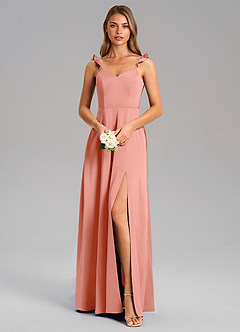 Azazie Everett Bridesmaid Dresses Coral A-Line Stretch Satin Dress image5