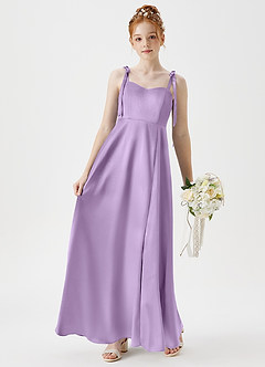 Azazie Rosey Junior Lilac A-Line Sweetheart Neckline Metallic Satin Dress image3