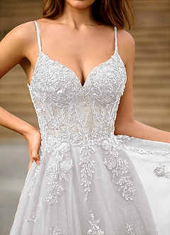 Clementinia Blanco Vestido largo corsé de tul con lentejuelas, bordados, encaje y abalorios image6