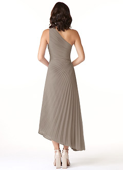 Azazie Kirra Bridesmaid Dresses Taupe A-Line One Shoulder Chiffon Dress image2