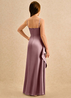 Azazie Cannoli Girls Formal Flower Girl Dresses Dusty Rose A-Line Pleated Matte Satin Dress image2