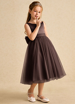 Azazie Winnie Blumenmädchenkleider Ballkleid Schleifen Tüll Kleid Ganache image6