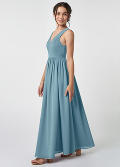 Azazie Keyla Junior Moody Blue A-Line Pleated Chiffon Dress image3