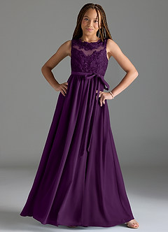 Azazie Elly Junior Grape A-Line Lace Chiffon Dress image3