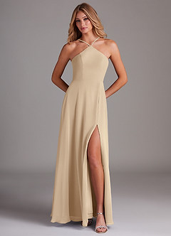 Azazie Bailey Bridesmaid Dresses Champagne A-Line Halter Side Slit Chiffon Dress image5