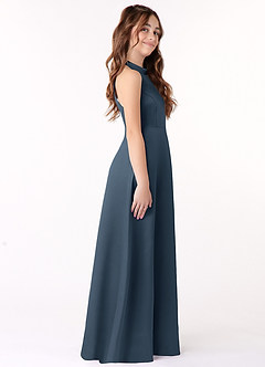 Azazie Laurel Junior Neptune A-Line Matte Satin Dress image2