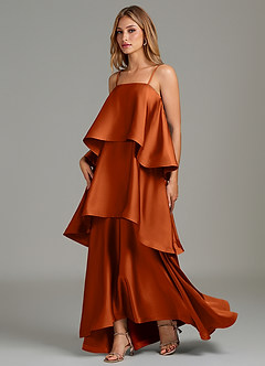 Azazie Azalea Bridesmaid Dresses Burnt Orange A-Line Ruched Stretch Satin Dress image3