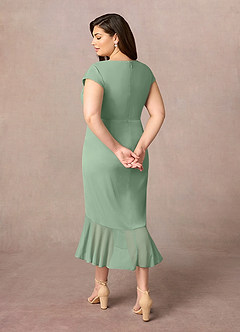Azazie Renetta Mother of the Bride Dresses Matcha Sheath V-Neck Pleated Mesh Dress image11