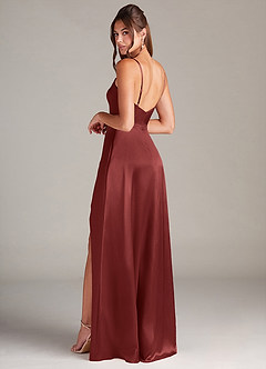 Azazie Sarella Robes de demoiselle d'honneur Robe Trapèze en Satin extensible Plissé Terracotta image4