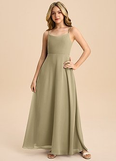 Azazie Shale Junior Abito A-Line in Chiffon Fiocco Verde Muschio image3