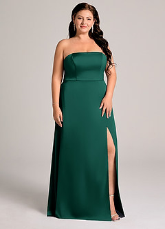 Azazie Wren Brudtärnklänningar Klä av A-Linje i Stretch Satin Axelbandslös Smaragdgrön Konvertibel image9