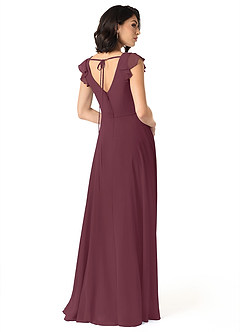 Azazie Claudine Bridesmaid Dresses Cabernet A-Line Flutter Sleeve Chiffon Dress image5