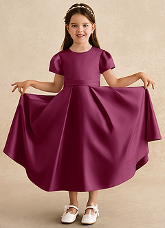 Azazie Princess vestidos de niña de las flores Vestido de Mora de Satin Mate de Corte En A con Plisado image3