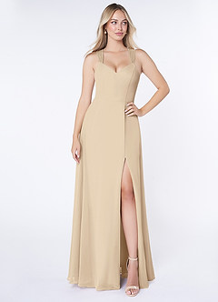 Azazie Jane Brautjungfernkleider A-Linie V-Hals Gefaltet Chiffon Kleid Champagner image1