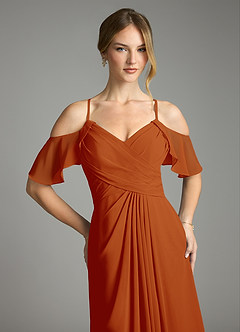 Azazie Dakota Bridesmaid Dresses Paprika A-Line V-Neck Pleated Chiffon Dress image7
