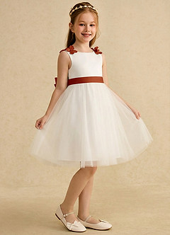 Azazie Lona Jurken voor bloemenmeisjes A-Lijn Jurk van Mat Satijn Boog Ivoor Paprika image1