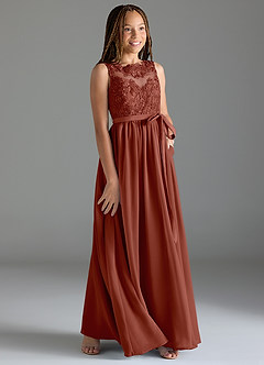 Azazie Elly Junior Auburn A-Line Lace Chiffon Dress image4