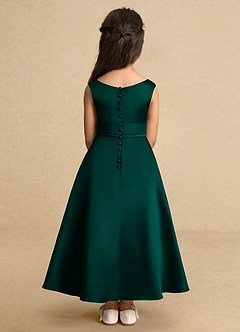 Azazie Lindy Flower Girl Dresses Pine A-Line Pleated Matte Satin Dress image7