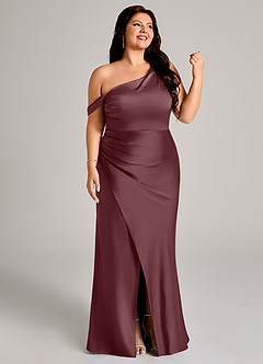 Azazie Madelyn Bridesmaid Dresses Sangria Mermaid One Shoulder Stretch Satin Convertible Dress image13