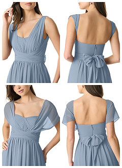 Azazie Olani Abiti da Damigella Abito Convertibile A-Line in Chiffon a Spalla Scoperta Blu Polveroso image9
