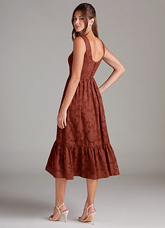 Azazie Alissa Bridesmaid Dresses Terracotta A-Line with Pockets Floral Burnout Dress image7