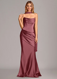 Azazie Pelagia Brudtärnklänningar Klä av Sjöjungfru i Stretch Satin Korsett Desert Rose Konvertibel image3