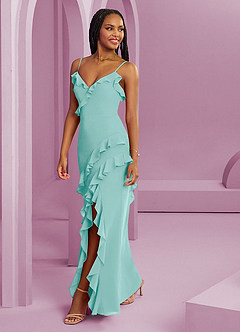 Barbie ♥ Azazie Bridesmaid Dresses Aqua Sheath Chiffon Dress image1