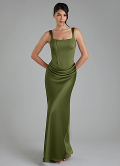 Azazie Etta Bridesmaid Dresses Olive Mermaid Corset Stretch Satin Dress image1