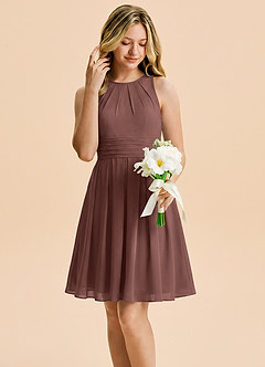 Azazie Bibiane Junior A-Linie Plissee Chiffon Kleid Espresso image5