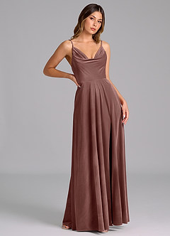 Azazie Sarella Bridesmaid Dresses Espresso A-Line Pleated Velvet Dress image4